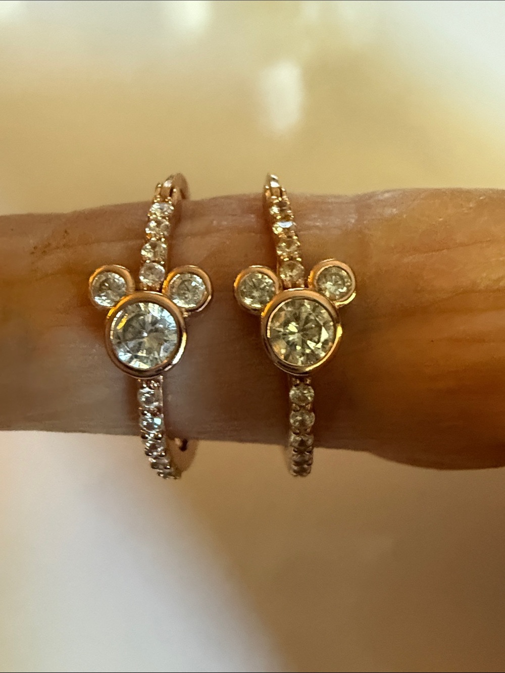 Rose Gold over Sterling Crystal Mickey-Style Hoop Earrings - Women's Jewelry